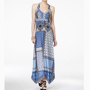 INC Tile Print Handkerchief Hem Dress